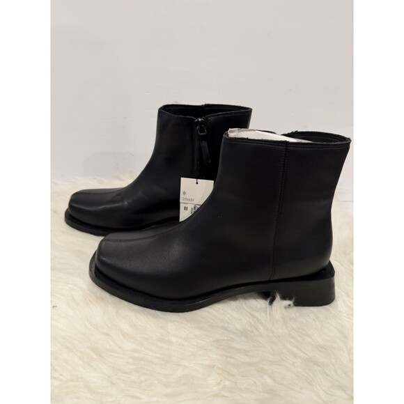 Zara Men’s Black Topstitched Leather Boots Square Toe Side Zip NWT Size 42 US 9